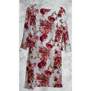 Enfocus Studio Womens Floral Bell Sleeve Sheath Dress White Red Pink Size 8